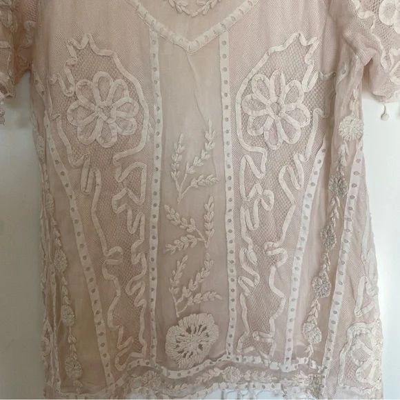 Sundance Cream Floral Embroidered Blouse Lined Tassle - Picture 4 of 12